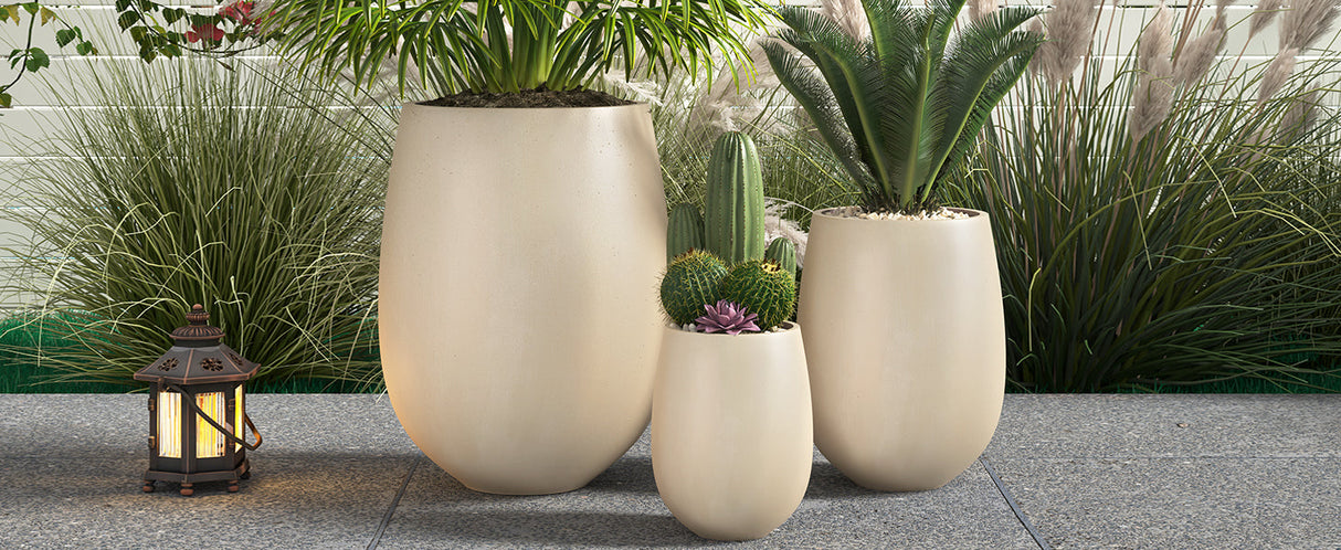 U_STYLE Lightweight Round MGO Outdoor Planter Set - 3 Sizes