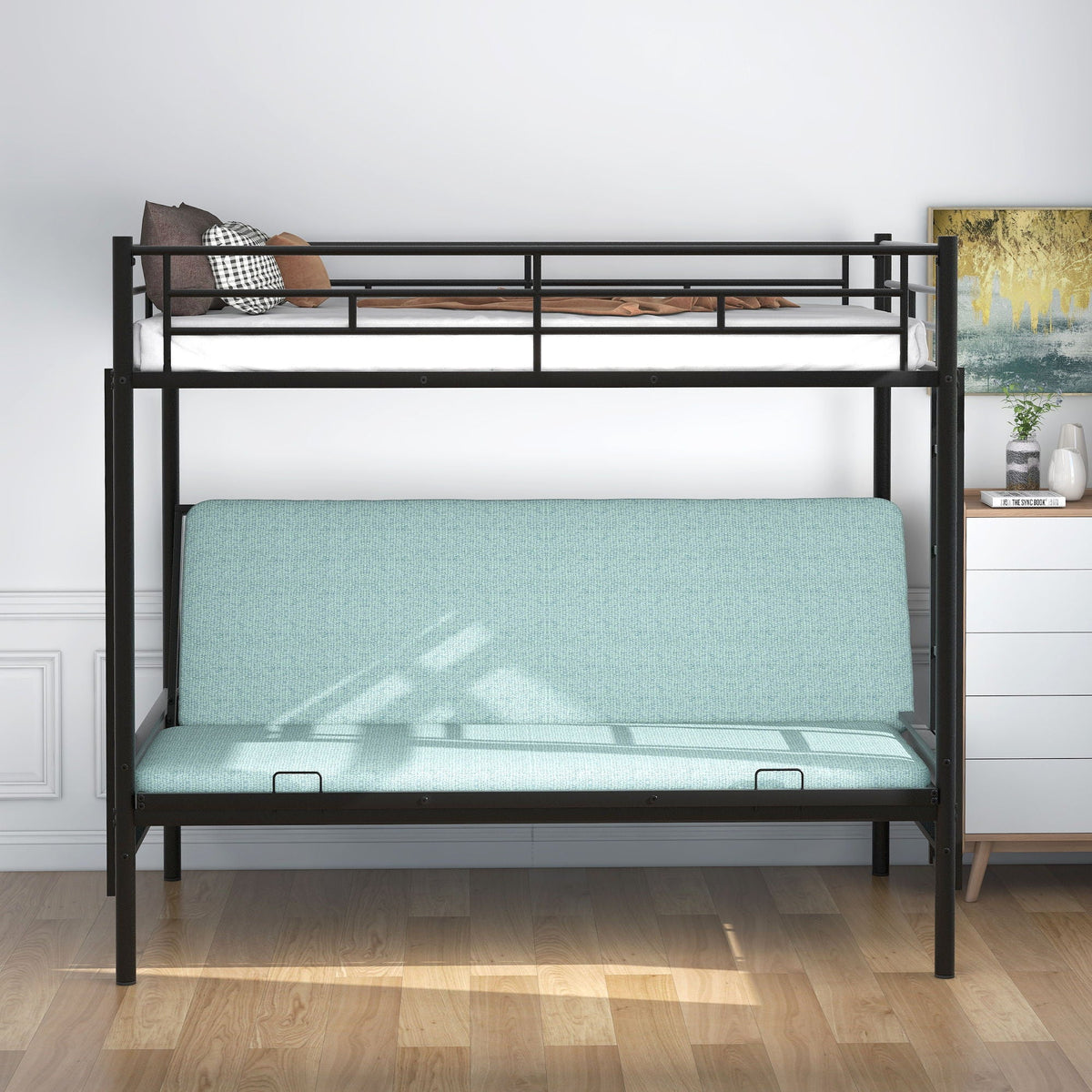 Twin Over Full Bunk Bed, Multifunction - Black