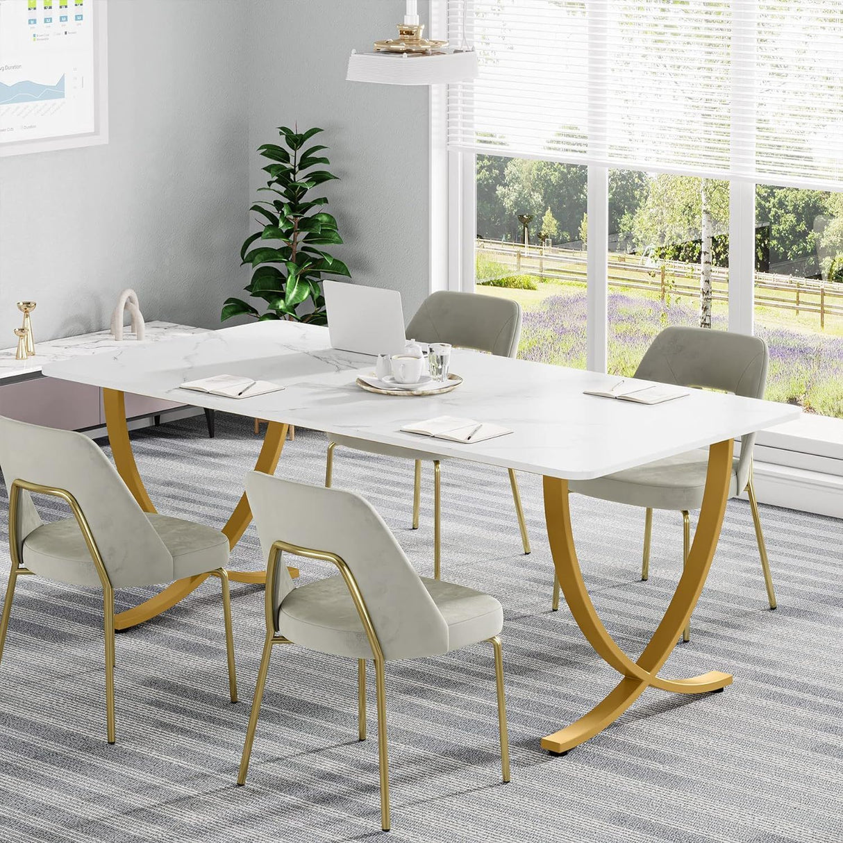 Executive Office Computer Desk For Home Office - White / Gold