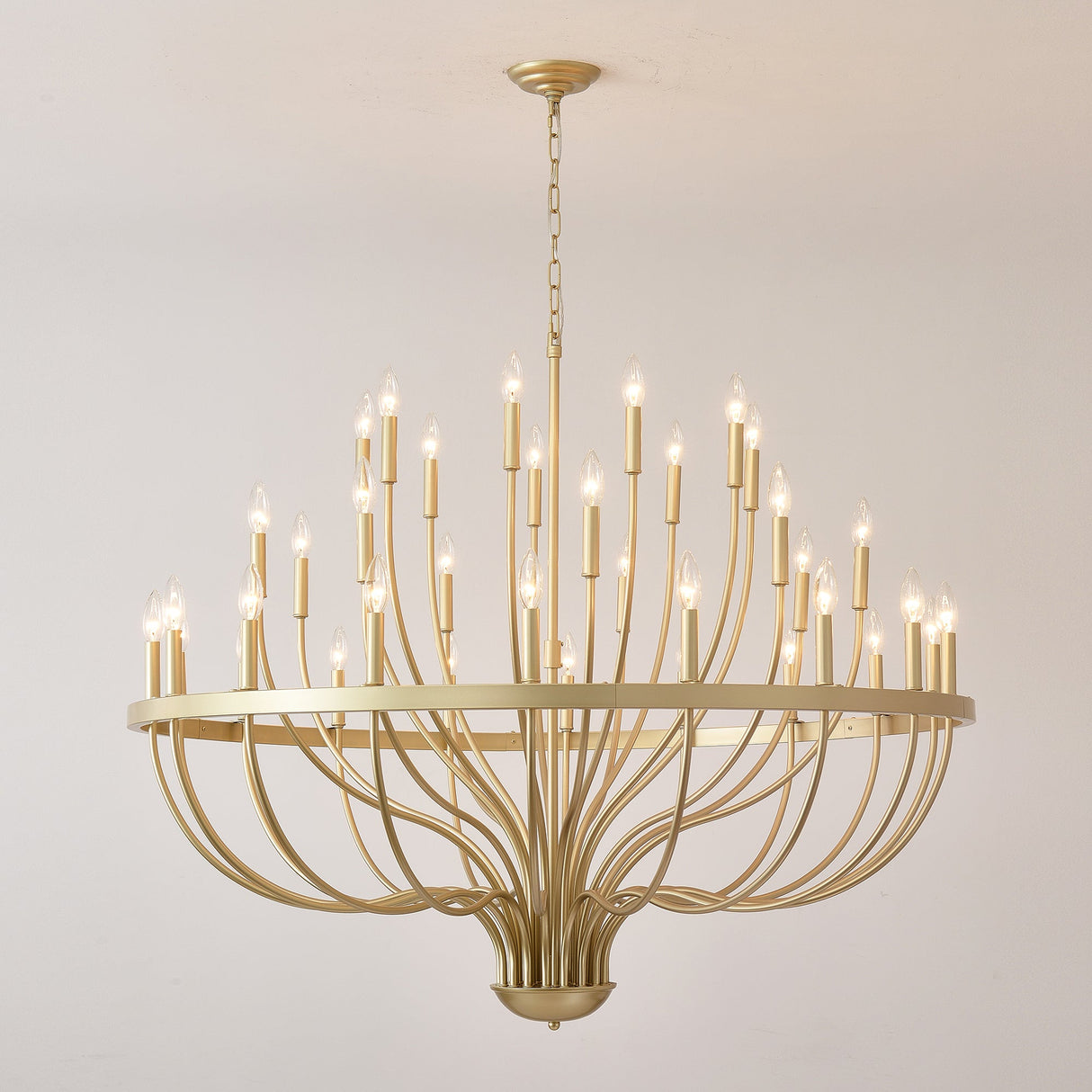 36-Light Gold Industrial Iron Candle Chandelier