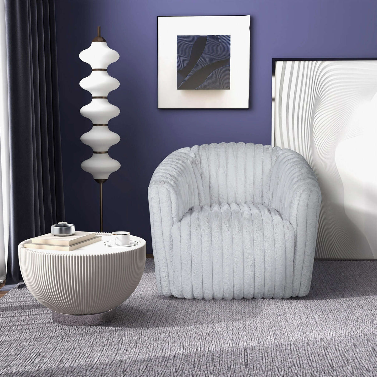 Modern Comfort Swivel Chair with Channel-Tufted Design - White or Gray