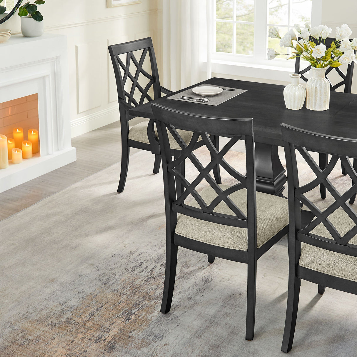 Wooden Lattice-Back Dining Chairs, Set of 2