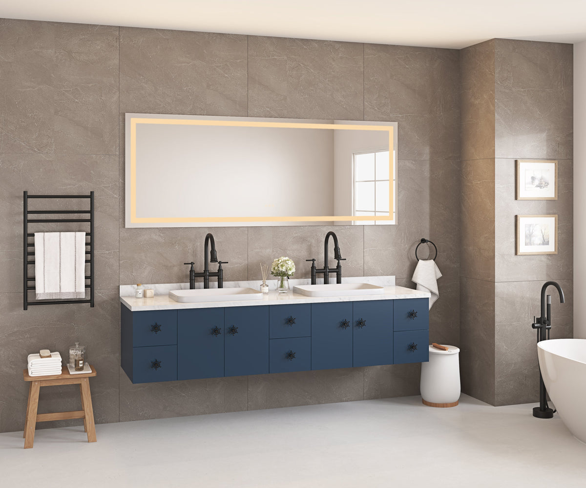 72" LED Bathroom Mirror with Dimmable Anti-Fog Lighting - Aluminum & Glass
