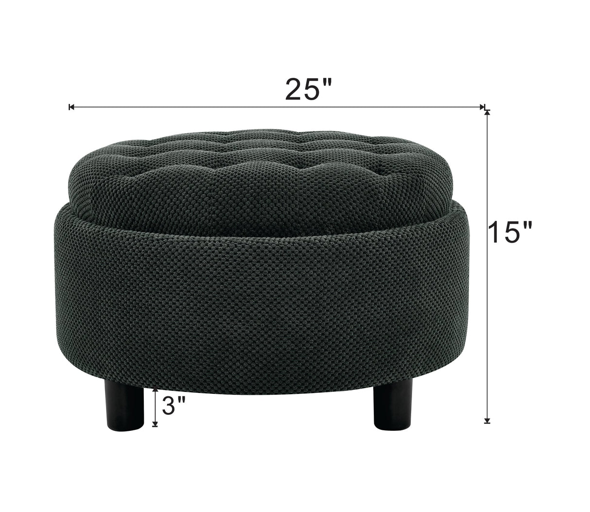25 Inch Round Storage Ottoman with Tray