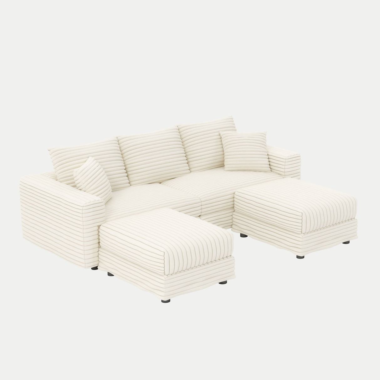 Deep Seat Convertible Sofa With Soft Pillows And Ottomans