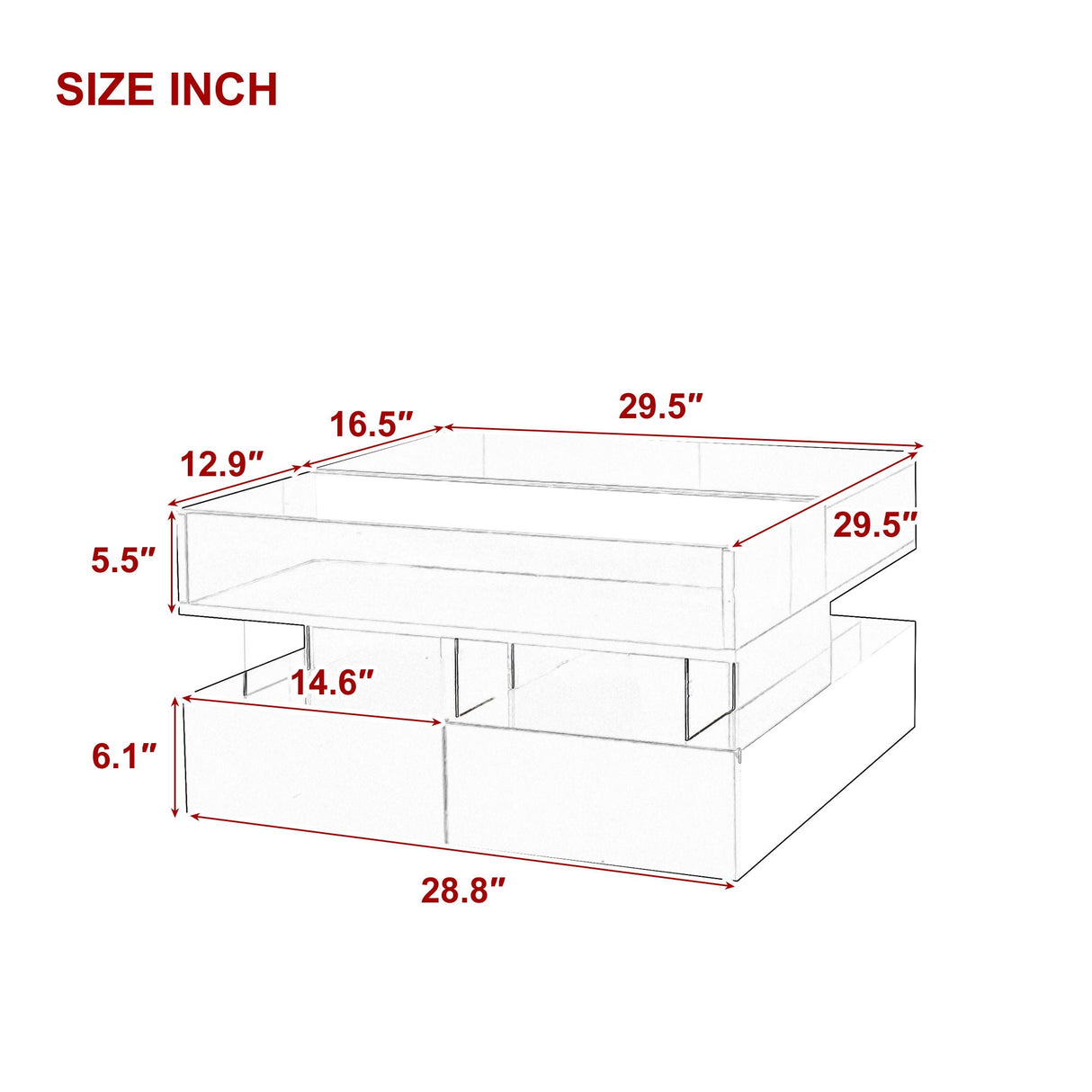 Lift Top Coffee Table With 2 Drawers, Hidden Space And LED Lights For Living Room