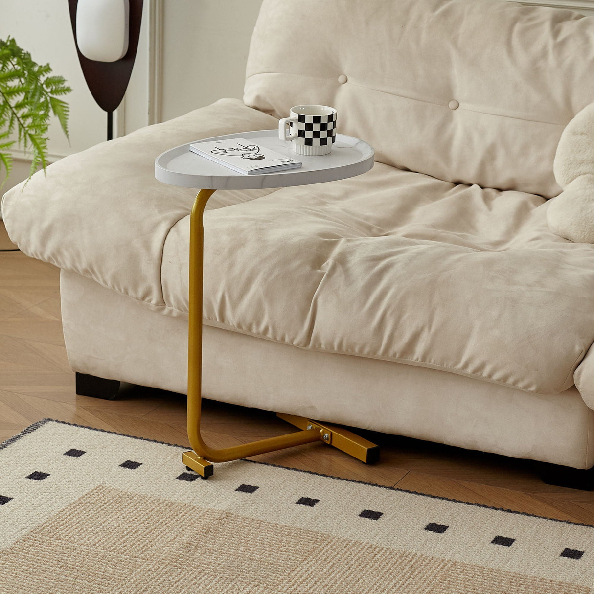 C-Shaped Side Table, Small Sofa Table for Couch and Bedroom
