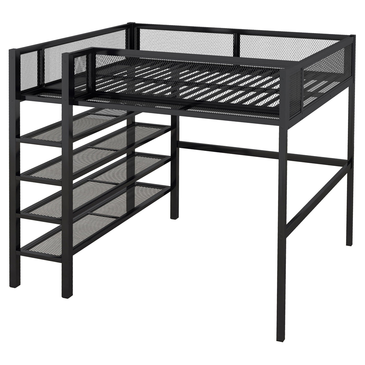 Loft Bed With 4 Tier Shelves And Storage