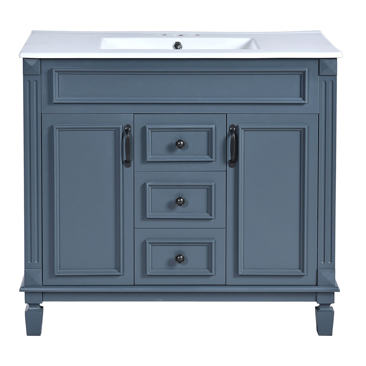 36" Bathroom Vanity With Top Sink, Basin On Cabinet With 2 Soft Closing Doors And 2 Drawers - Blue