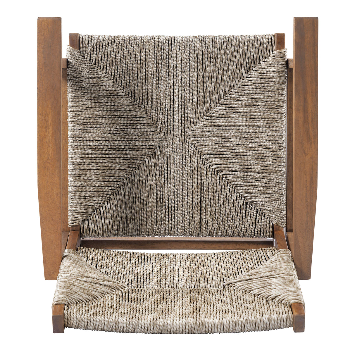 5-Piece Outdoor Dining Set: Brown Round Acacia Wood Table & 4 Brown Wicker Armchairs