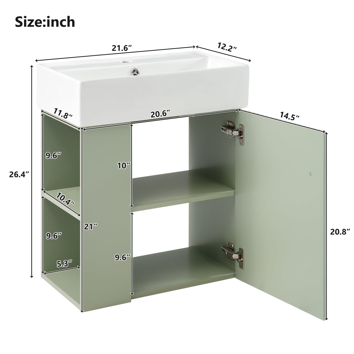 21.6 Inch Modern Floating Bathroom Vanity with Ceramic Basin