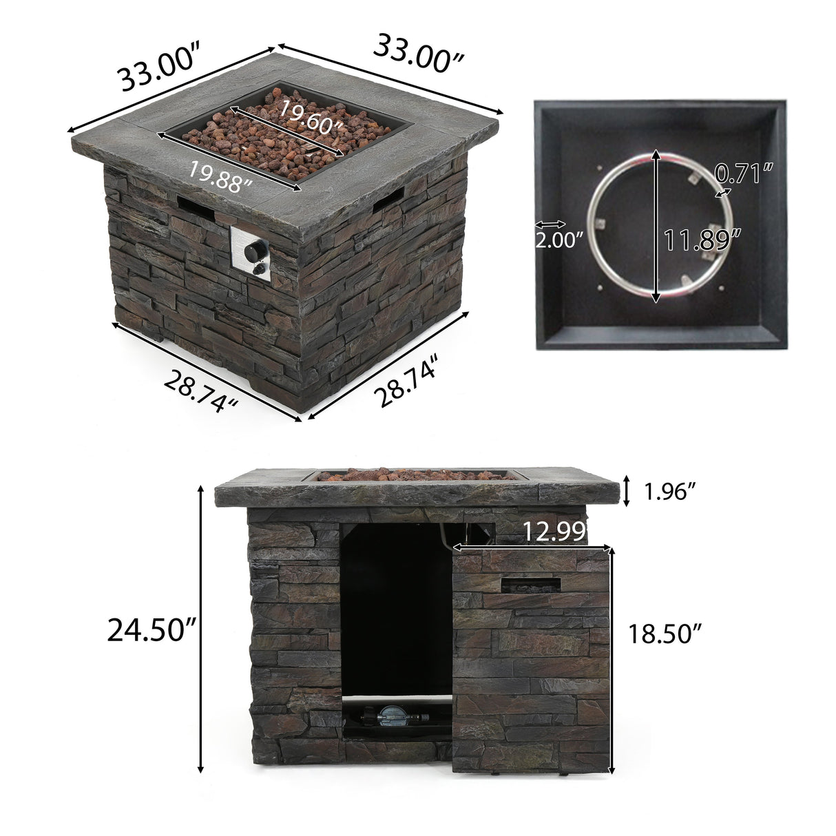 33' SQUARE MGO FIRE PIT - 40000 BTU.