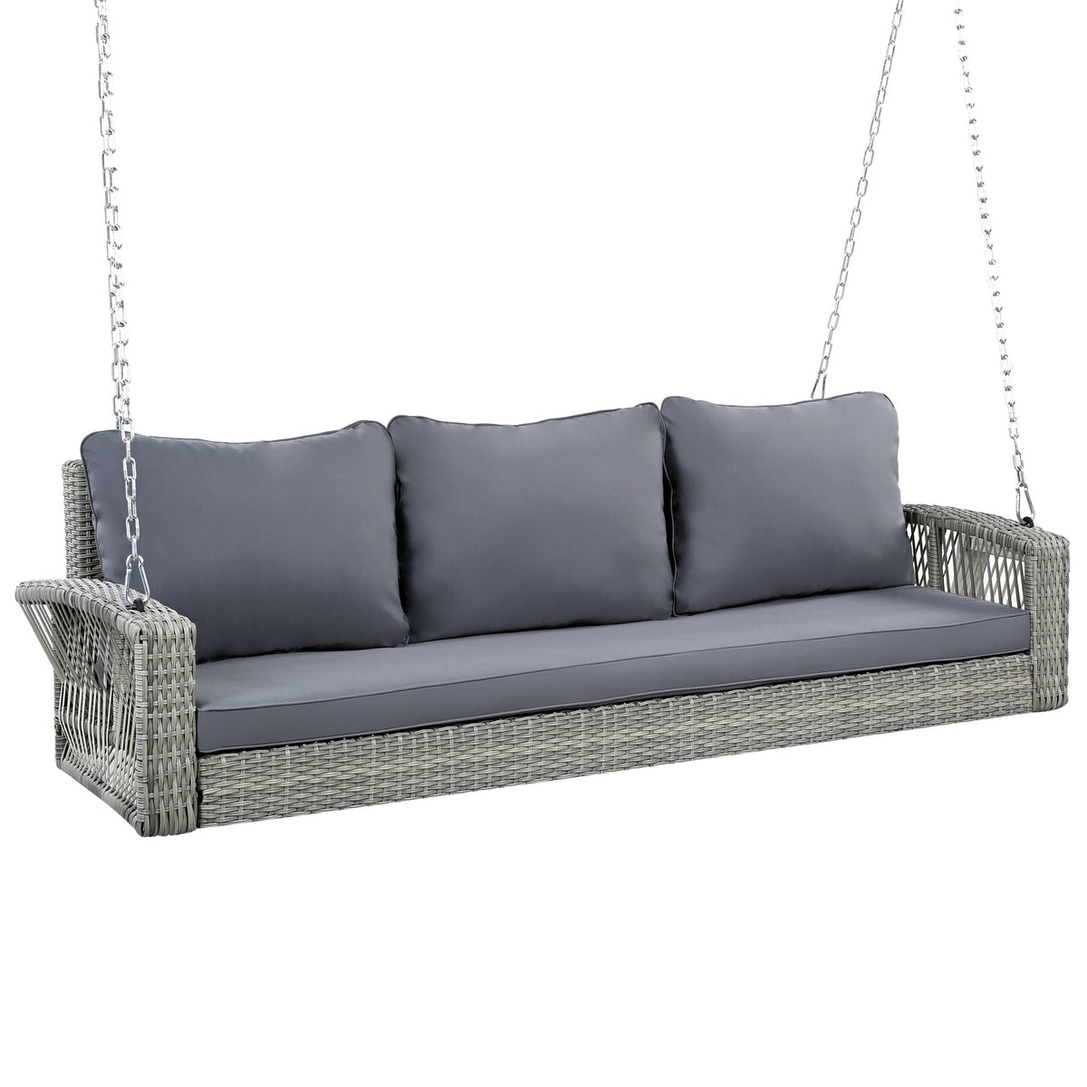 3 Person Large Patio Swing Bench With Cushions For Backyard