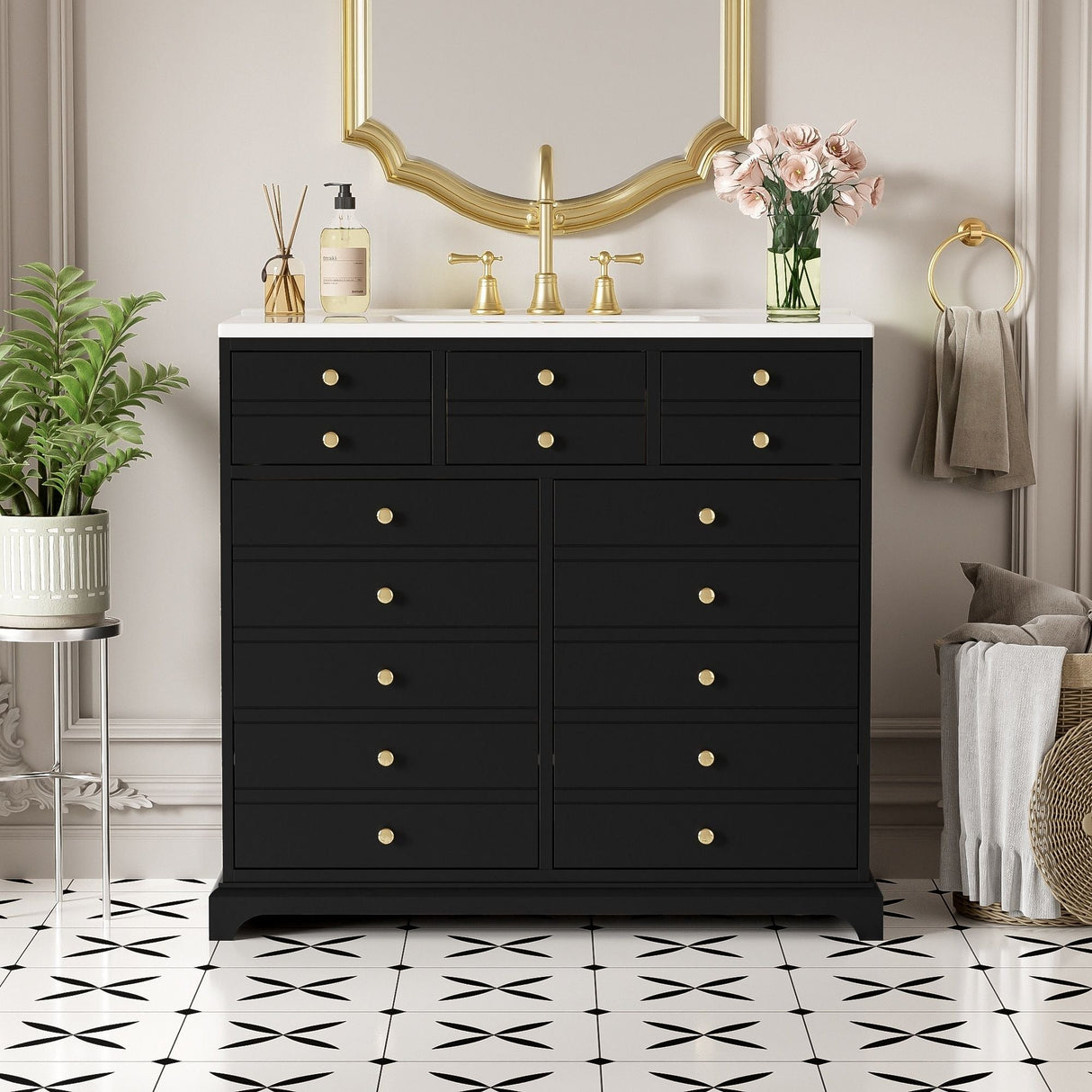 Retro Bathroom Vanity with Sink and Storage Cabinet