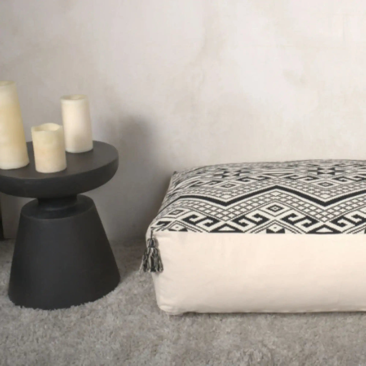 Kiki Rectangular Pouf Ottoman Floor Cushion Natural Black