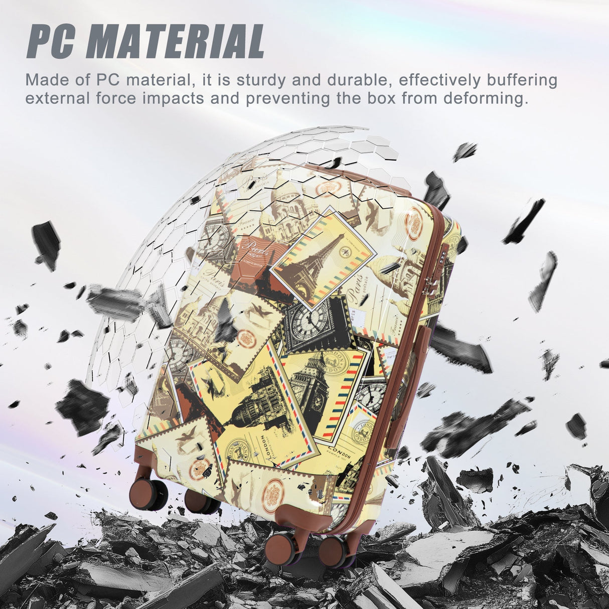 3-Piece PC Spinner Wheel Luggage Set with Printed Pattern