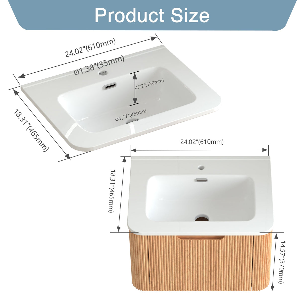 24" Wall-Mounted Floating Bathroom Vanity