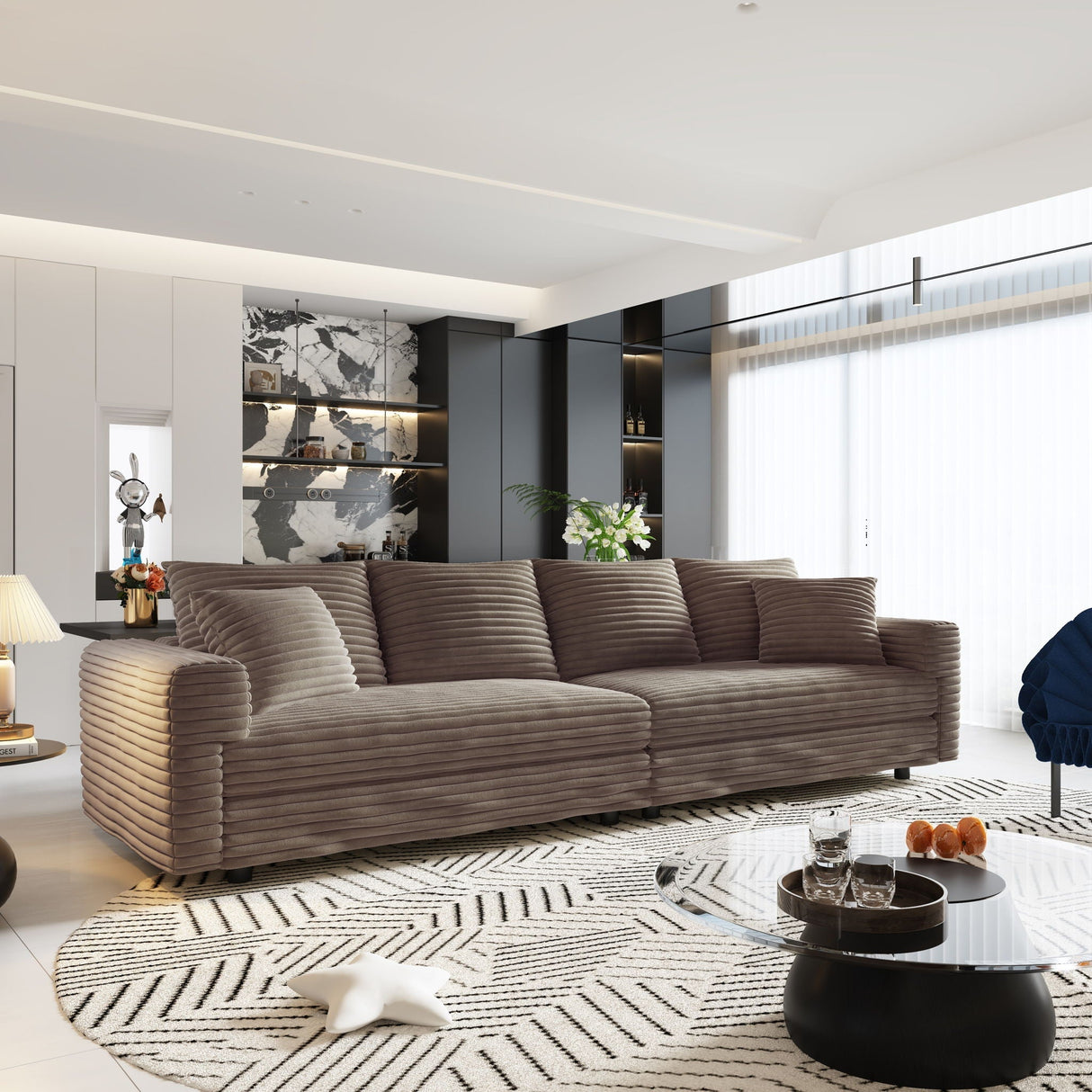 4 Seat Sofa, Modern Comfy Upholstered Sofa Cloud Couch, Deep Seat Couches With Soft Pillows