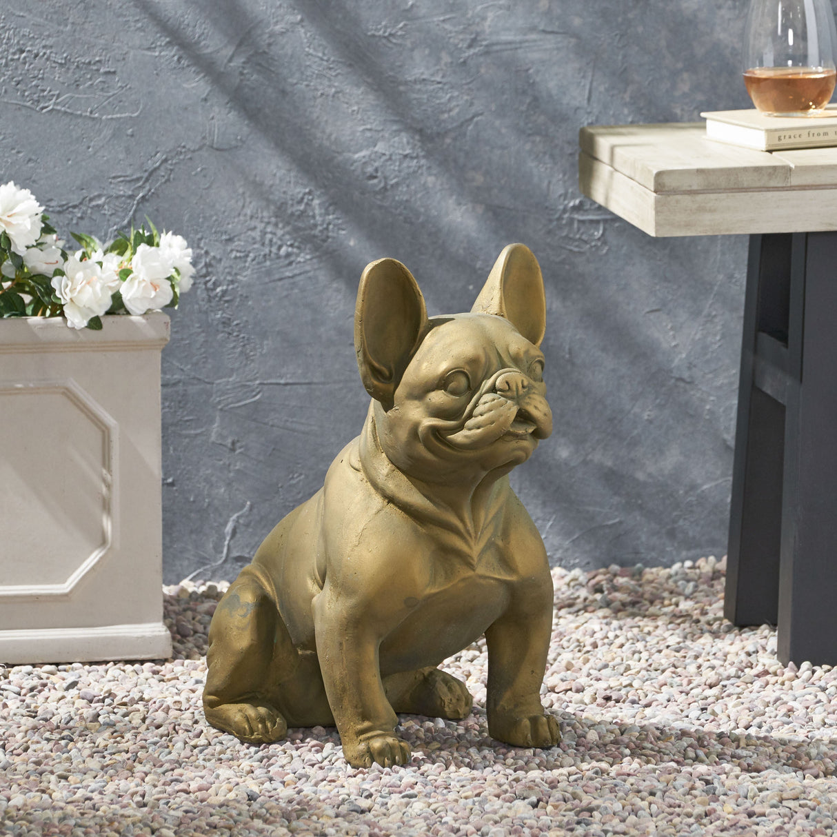 Dog Garden Sculpture, Outdoor French Bulldog Garden Statue