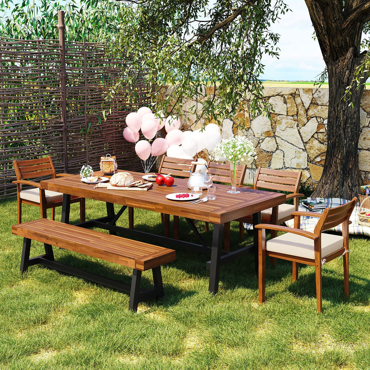 GO Outdoor Wood Dining Set For 7-8 Persons