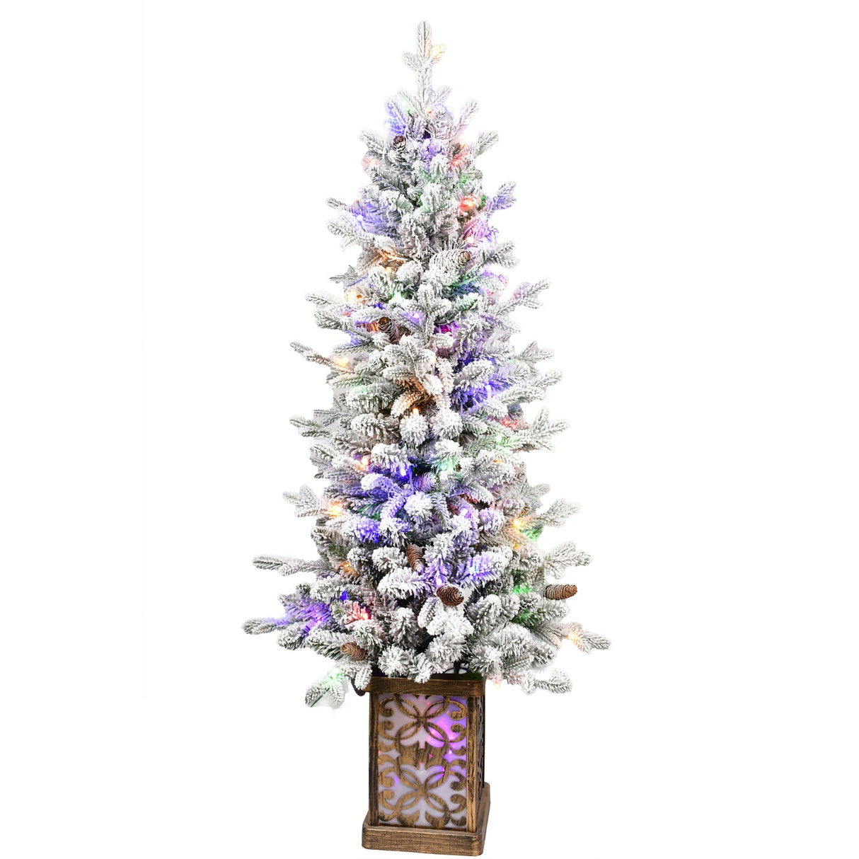 4FT Flocked Christmas Tree with Multicolour LED Lights