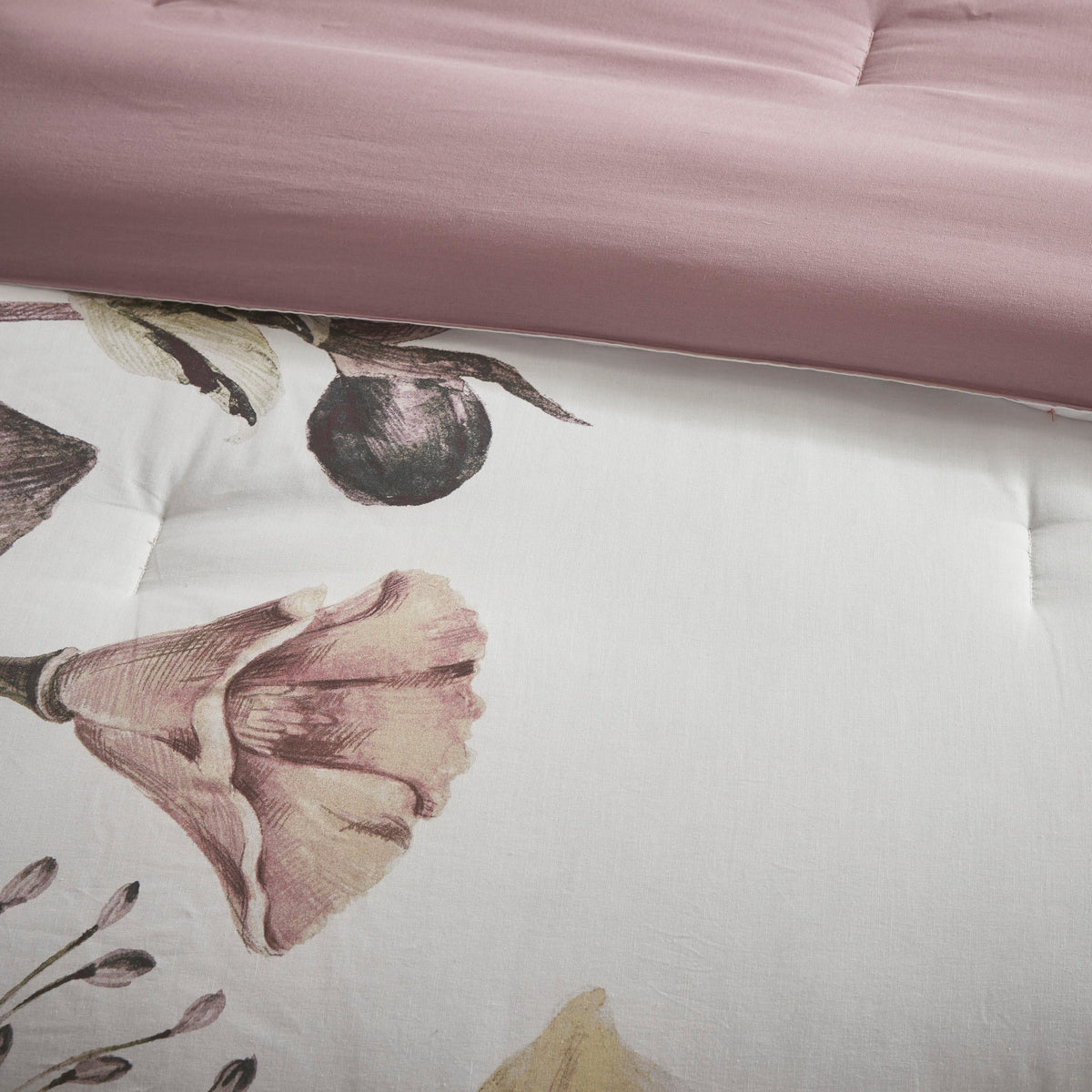 8 Piece Cotton Printed Comforter Set Blush Queen