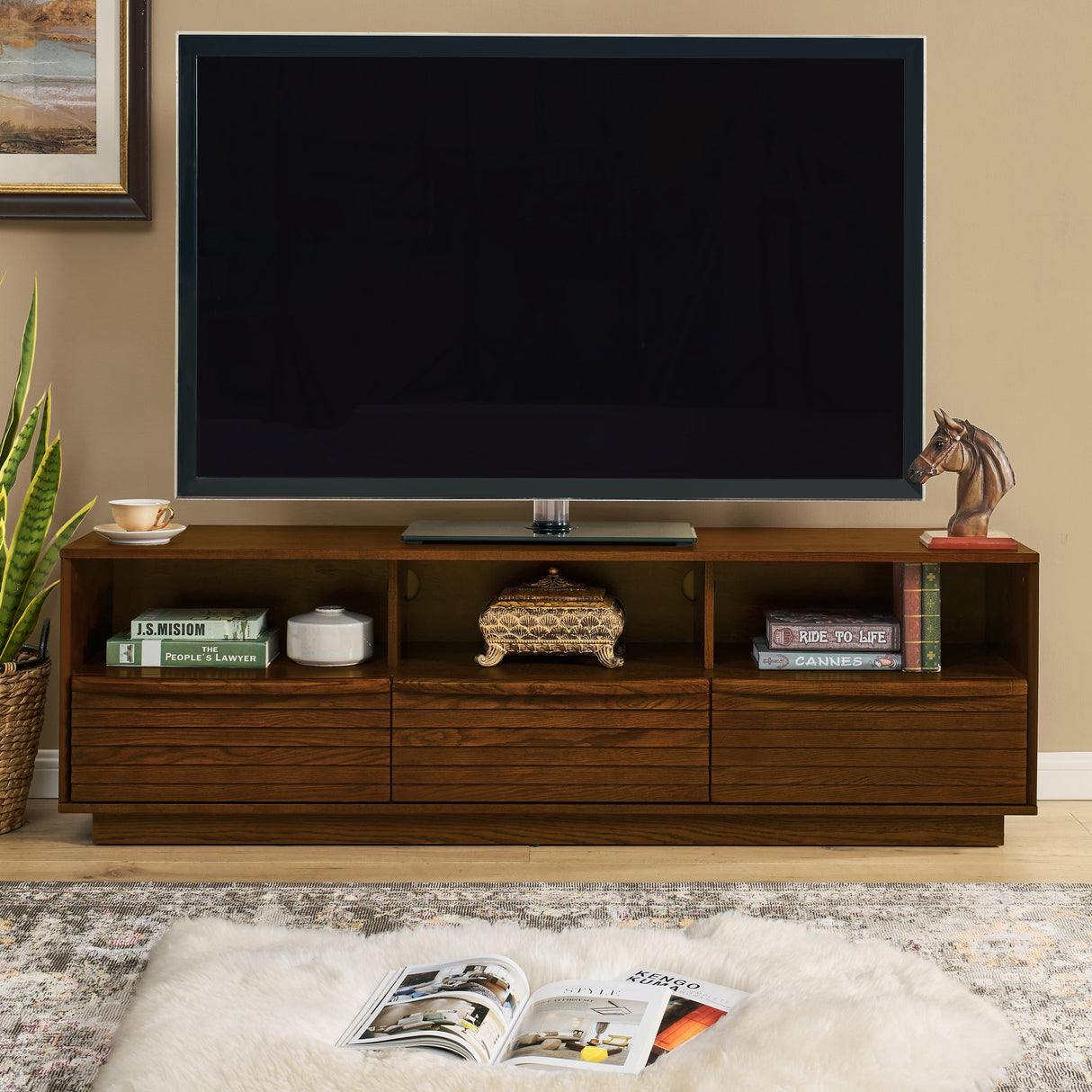 63' Mid-Century Modern TV Stand for TVs up to 75' Walnut