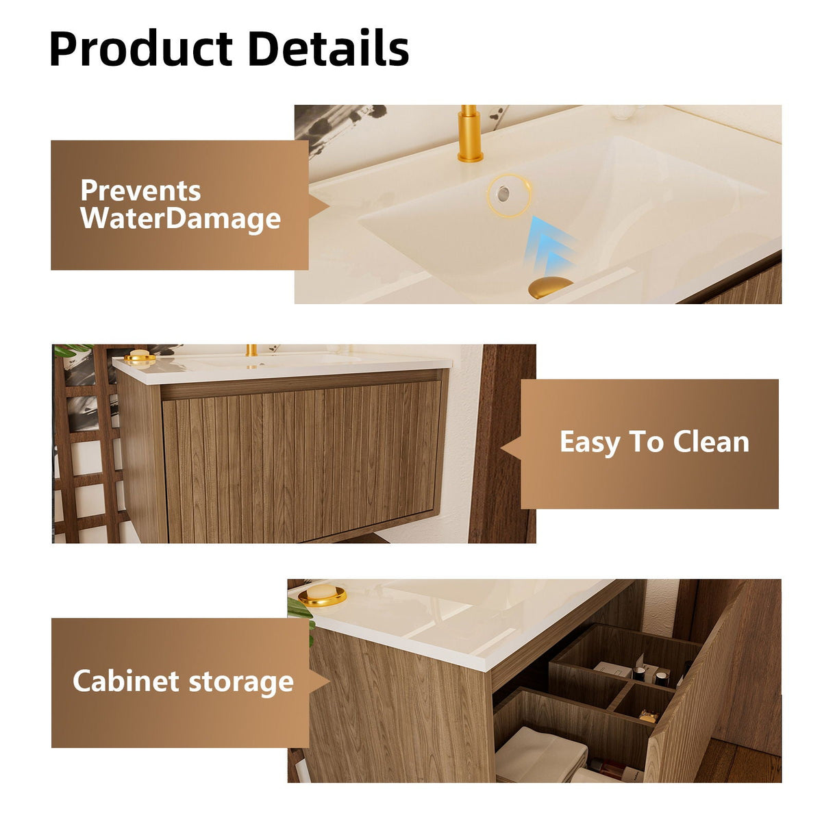 Wall Mounted Floating Bathroom Vanity With Sink And Drawers