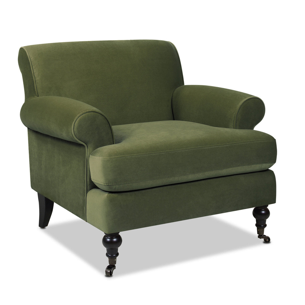 Alana 38" Lawson Accent Arm Chair Metal Casters, Olive Green Performance Velvet
