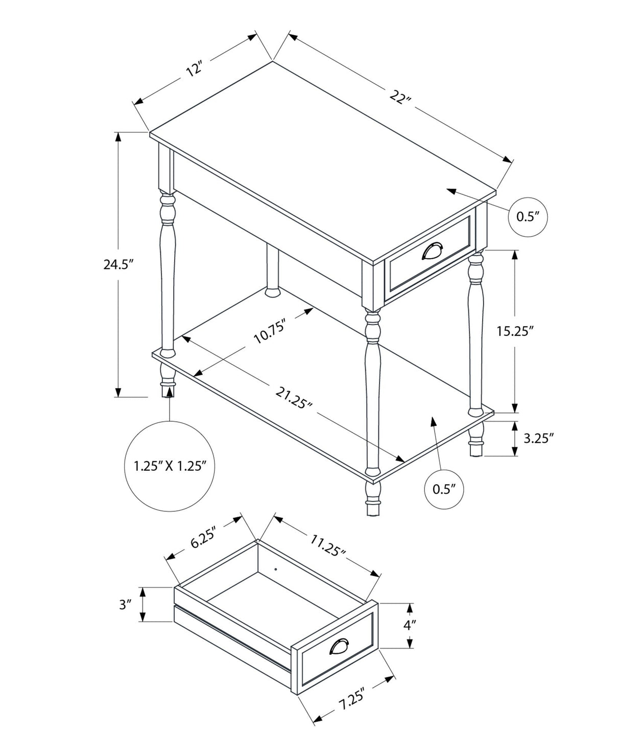 Accent Side Table, 2 Tier, Storage Drawer, Stylish Traditional Design