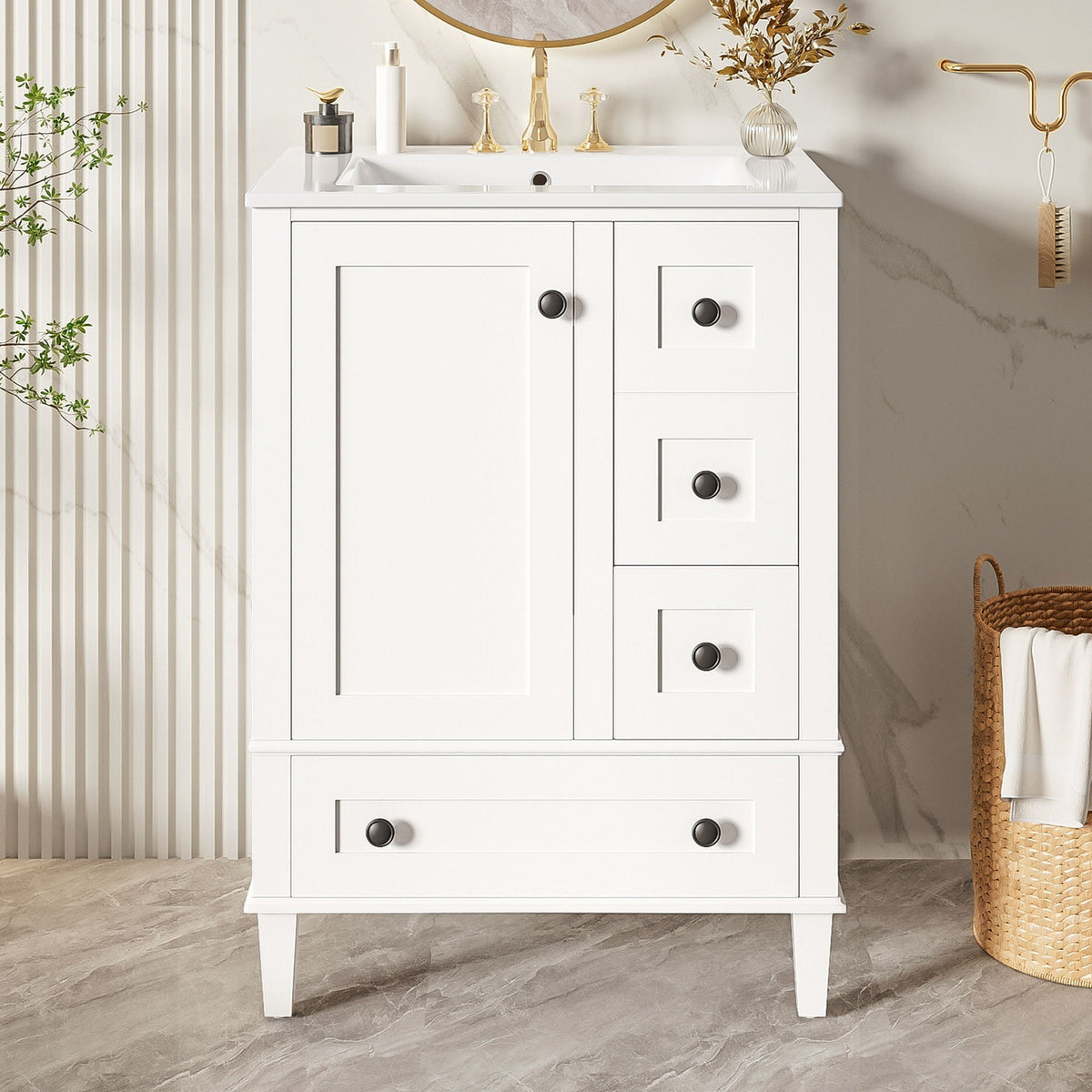 Bathroom Vanity with Integrated Basin and Soft Close Drawers - Multiple Colors