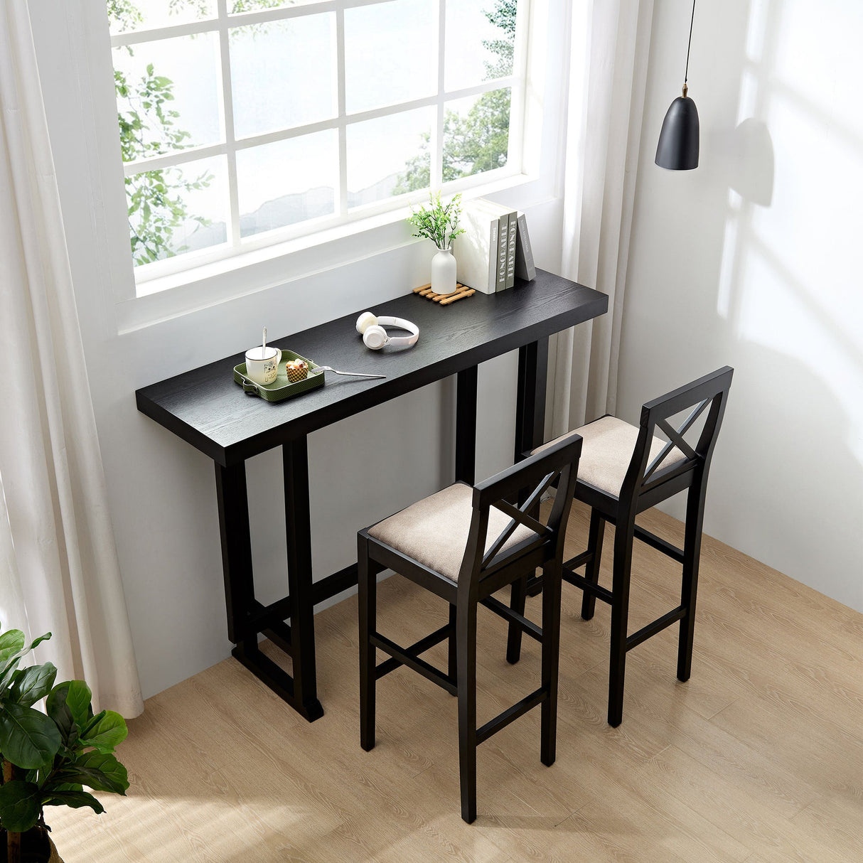 Bar Chair Counter Height Stool with Backrest Black Set of 2