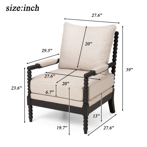 Rubber Wood Accent Chair - Upholstered Fabric Leisure Chair