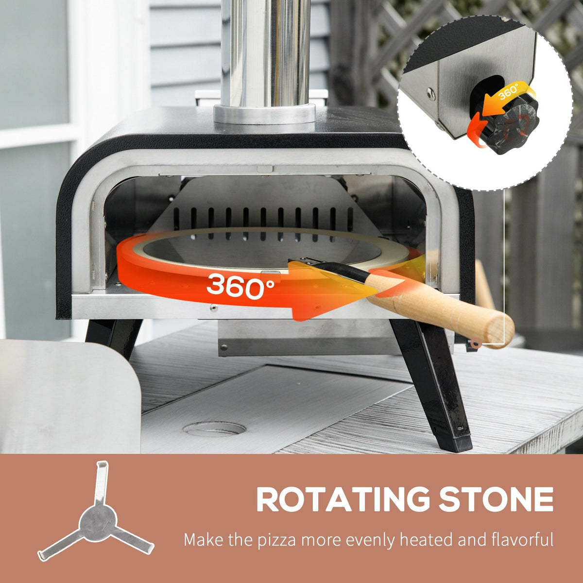 Outdoor Pizza Oven with 12" Rotating Stone - Stainless Steel