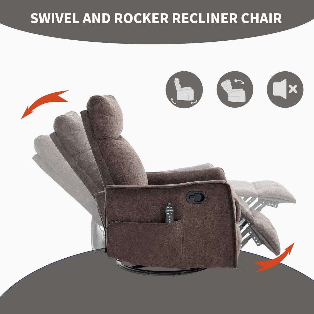 Heat Massage Manual Recliner Chair with Rocker and Swivel in Fabric