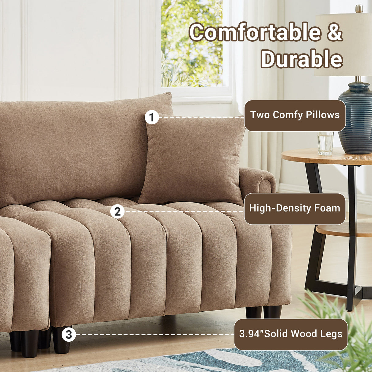 83'' Futon Sofa Bed with Adjustable Backrest and 2 Pillows
