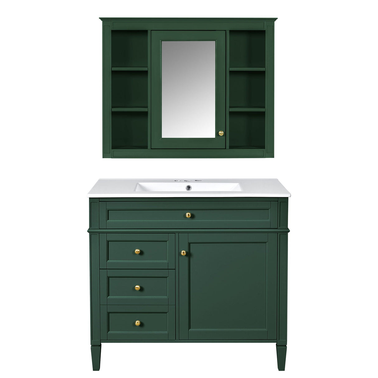Bathroom Vanity with Mirror Cabinet, Single Sink with 2 Soft Closing Doors and 4 Drawers