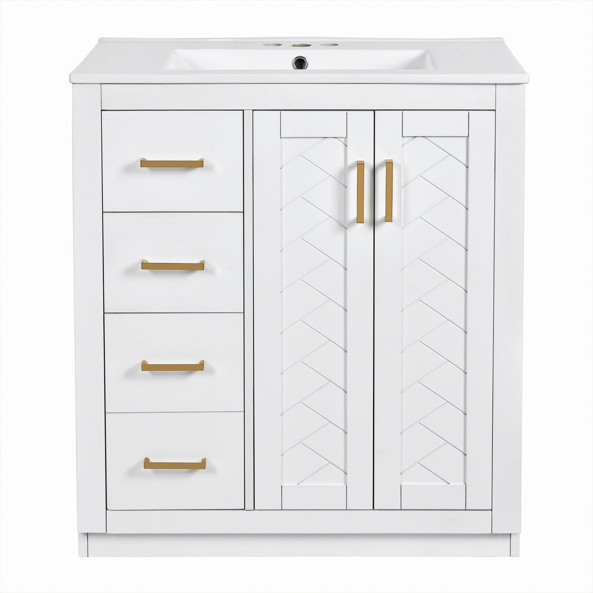 Ceramic Sink Combo, Freestanding Vanity Set With 3 Drawers & Soft Closing Doors