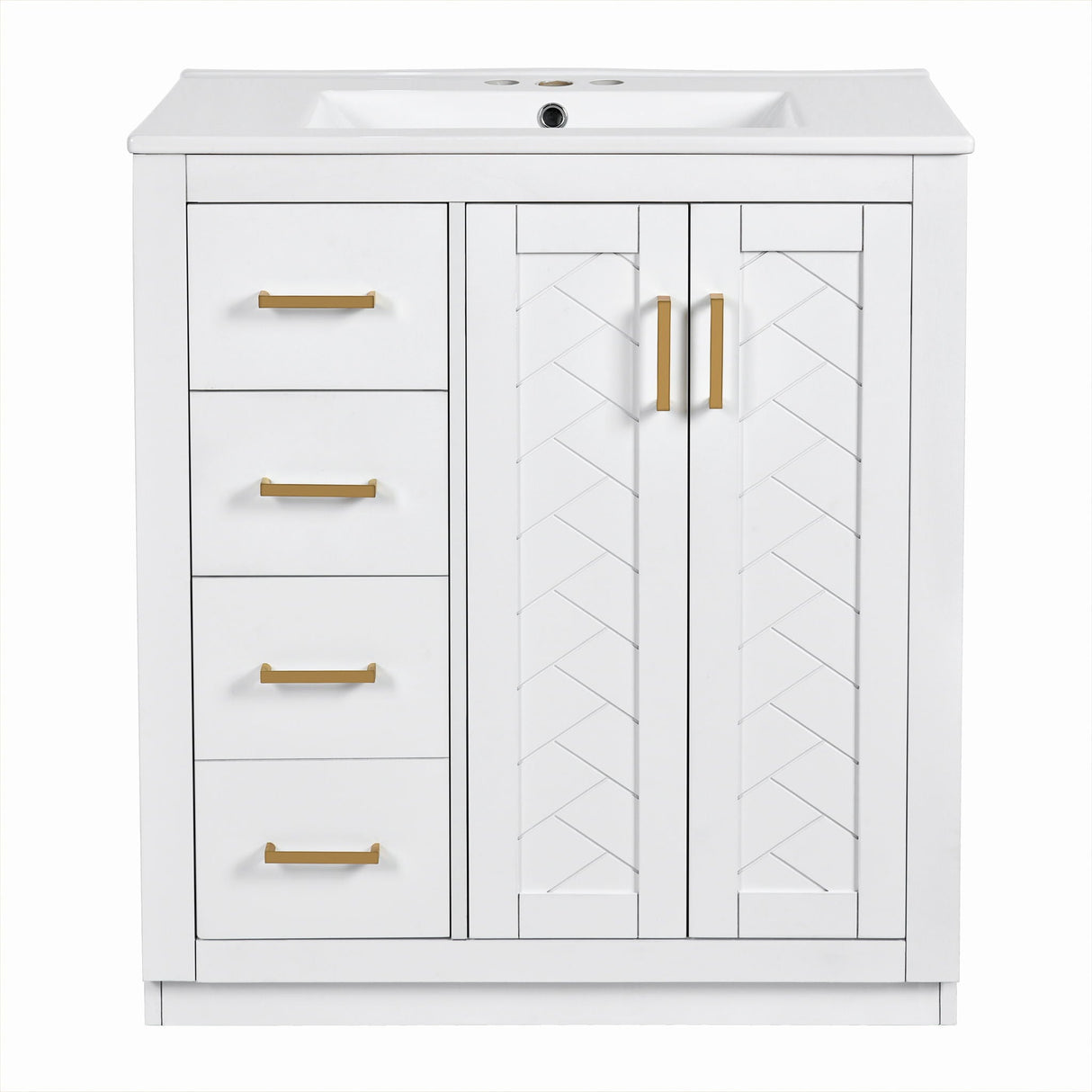 Ceramic Sink Combo, Freestanding Vanity Set With 3 Drawers & Soft Closing Doors