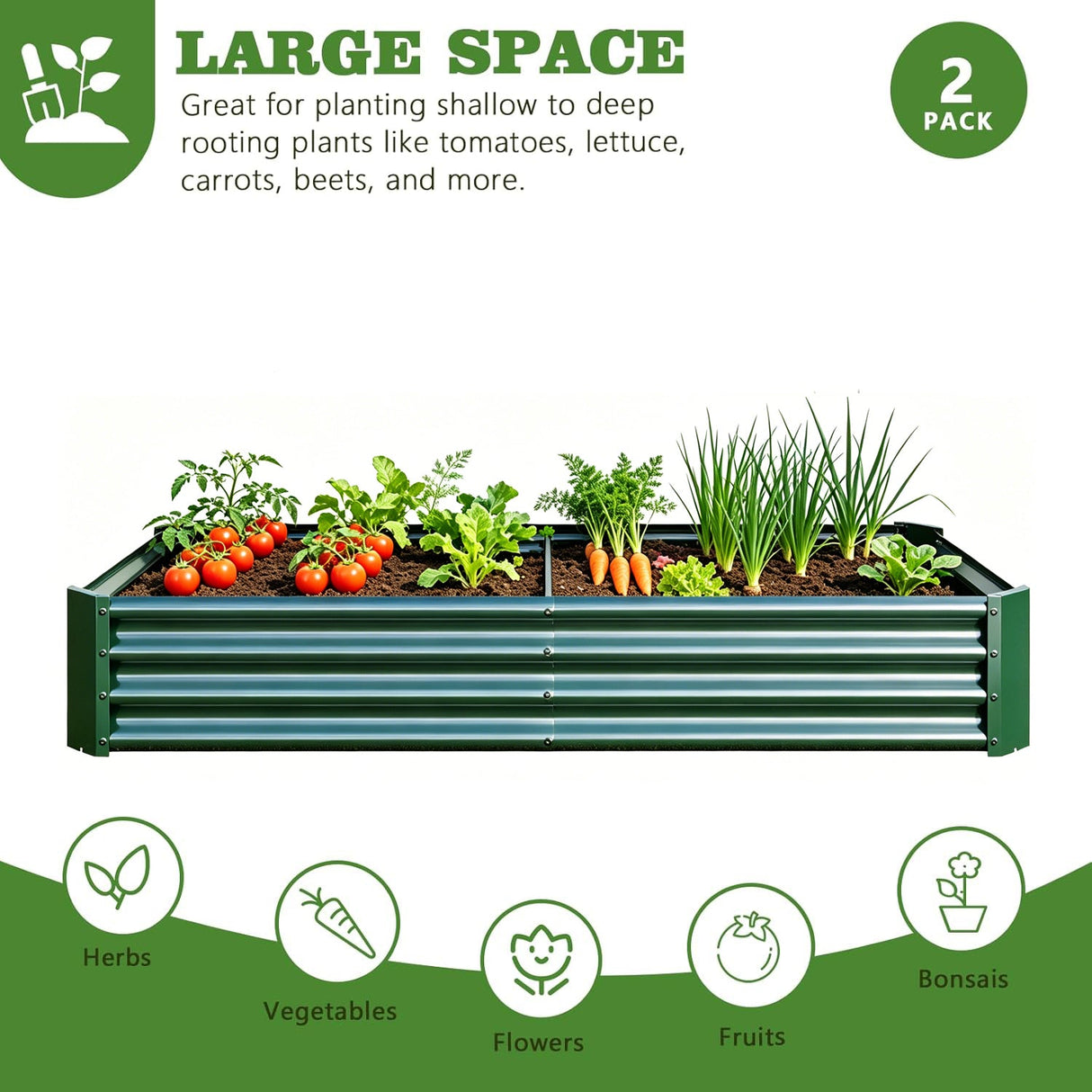 Premium Galvanized Metal Raised Garden Bed Set of 2