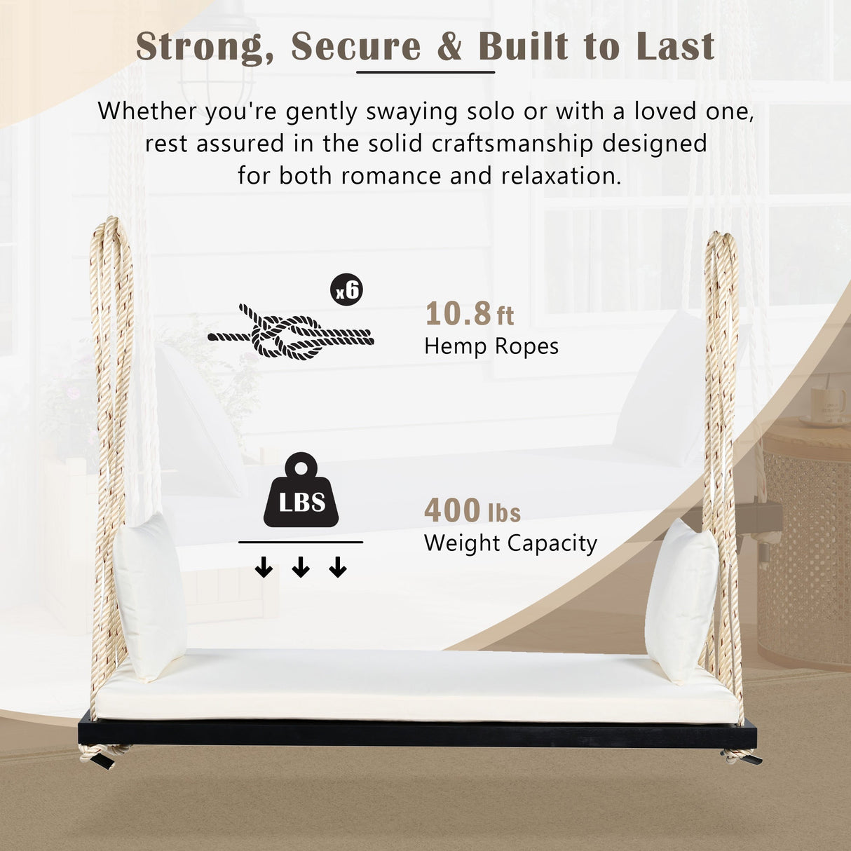 Patio Wooden Swing Chair Hanging Porch Swing Bench