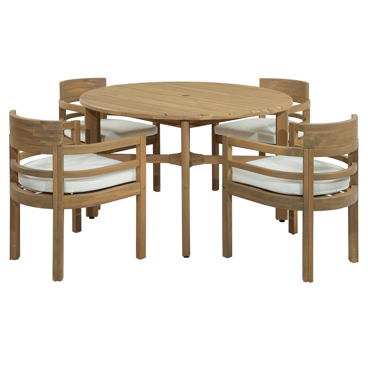 5 Piece Round Patio Table & Cushioned Armrest Chairs, Outdoor Dining Set With Umbrella Hole
