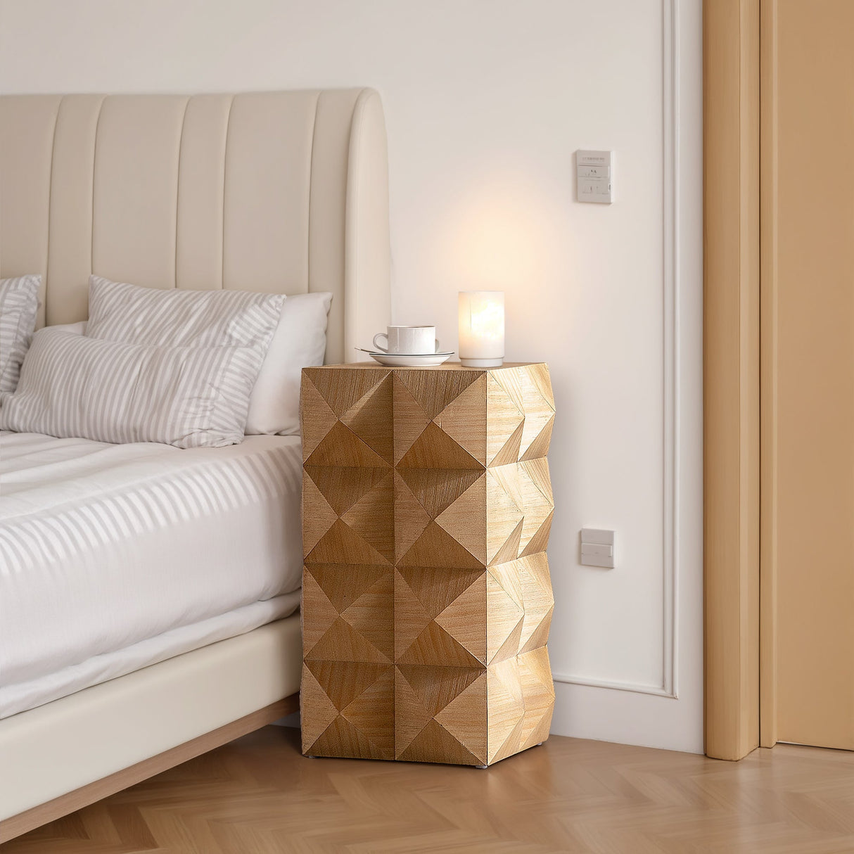 23.62' Height Three-dimensional Embossed Pattern Wooden Nightstand