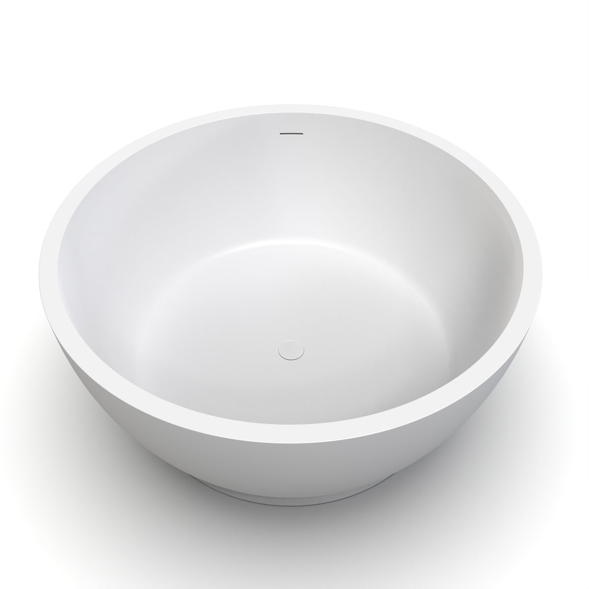 52.7 Inch Round Freestanding Soaking Bathtub with Solid Surface - Matte White