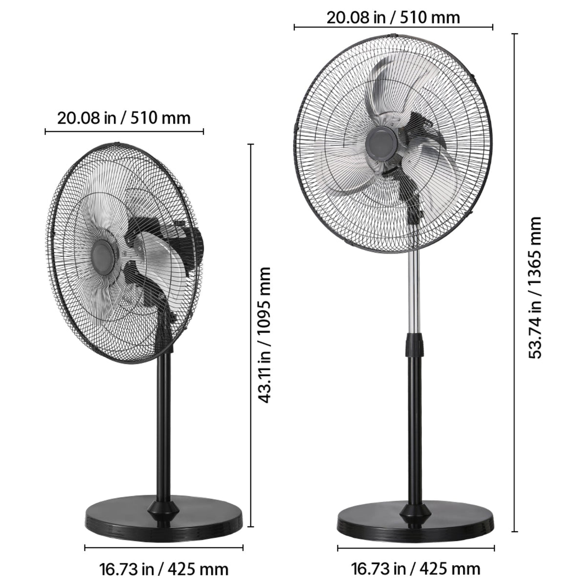 18" Industrial Pedestal Fan 3-Speed Oscillating Fan with Adjustable Height