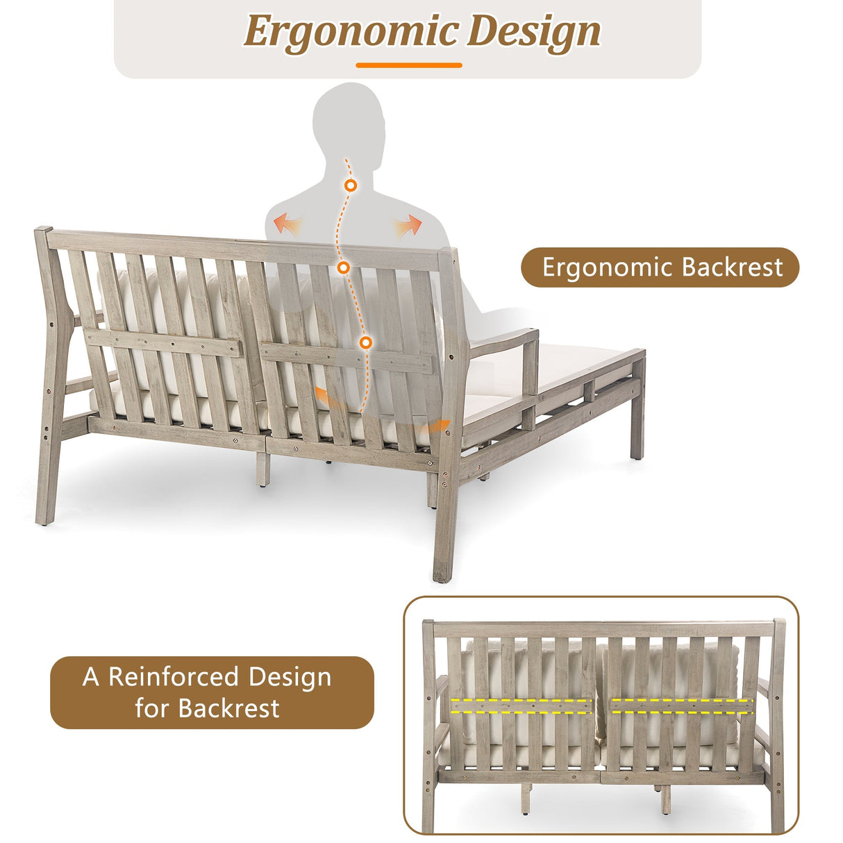 Outdoor Daybed With Four Pillows (Gray+Beige Cushion)