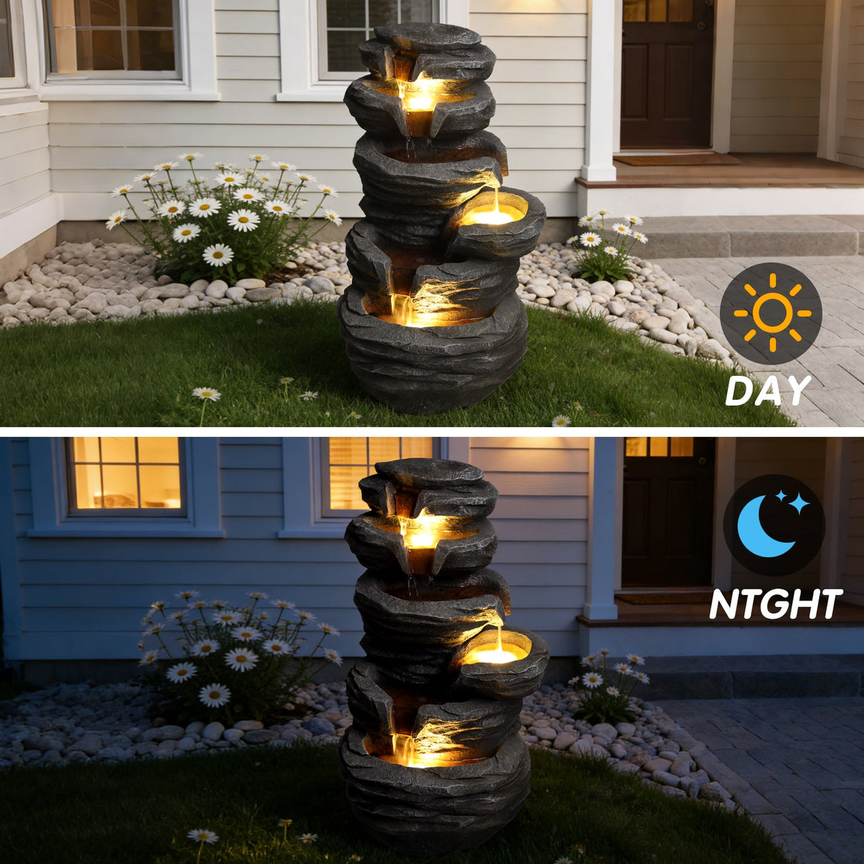 Outdoor Waterfall Fountain with Lights