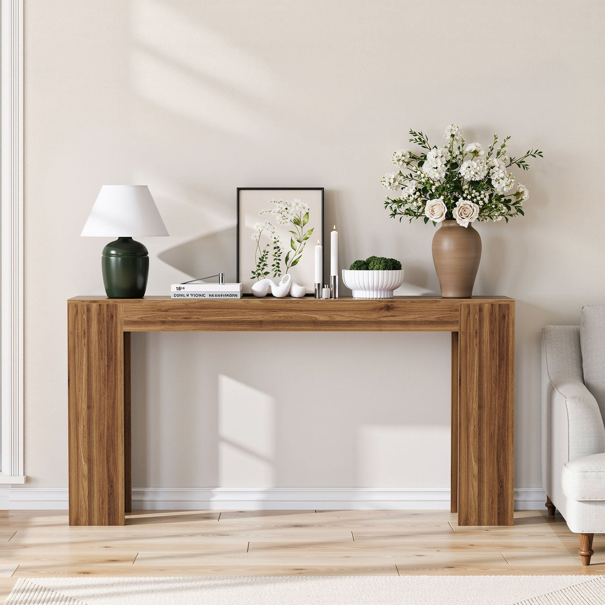 Farmhouse Style Extra Long Walnut Console Table