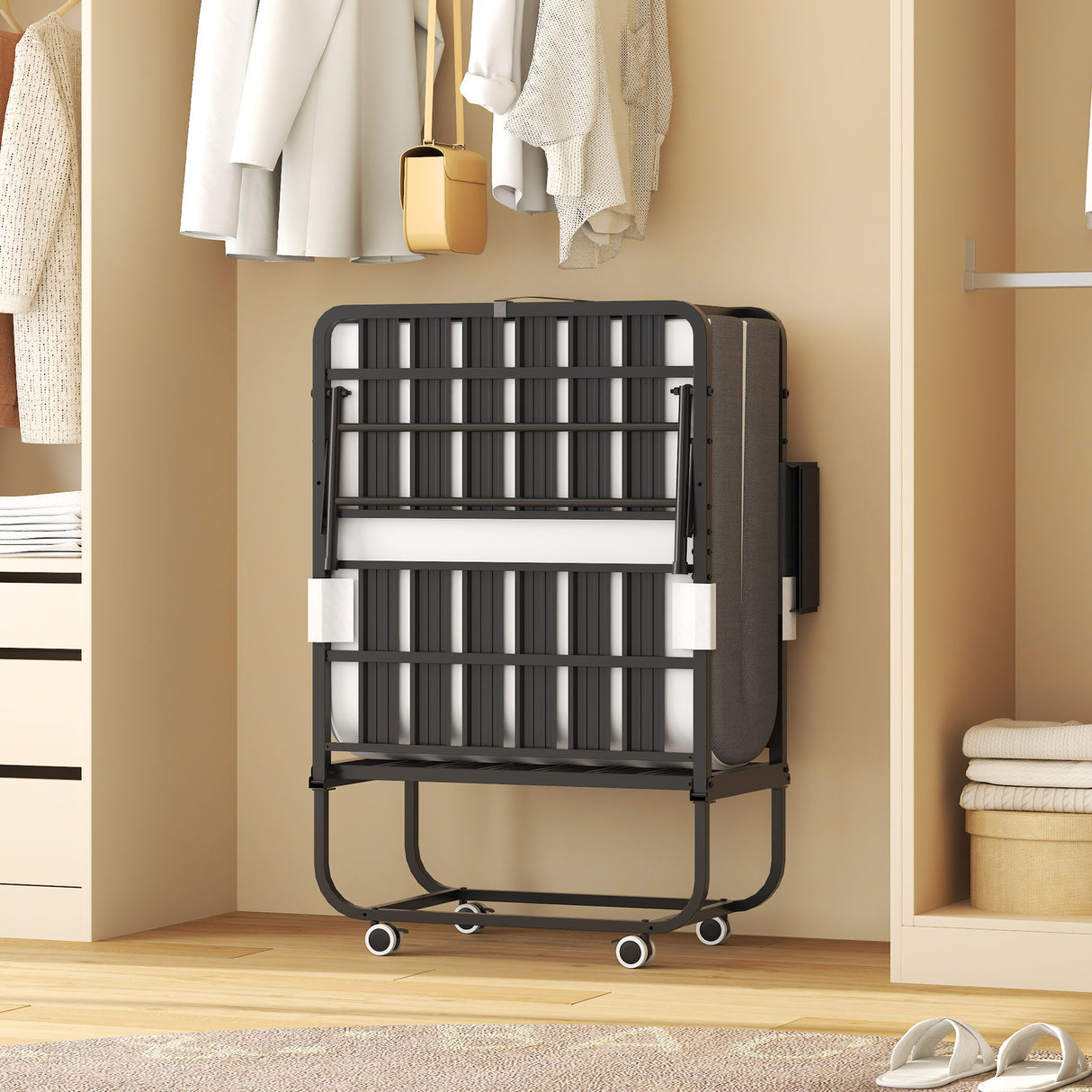 Twin Folding Bed With Adjustable Headboard & Memory Foam Mattress