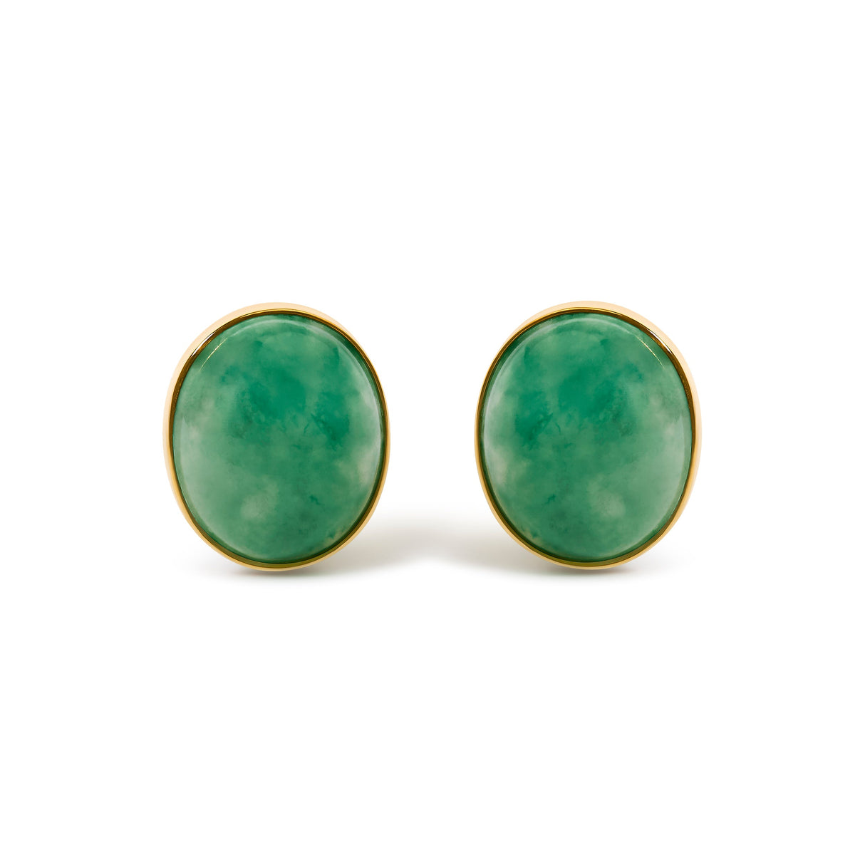 18K Yellow Gold 12x10 MM Bezel Set Oval Green Aventurine Stud Earrings